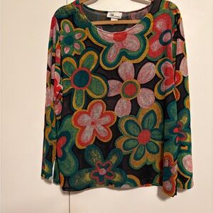iTM Multicolor Floral Long Sleeve Burnout Blouse